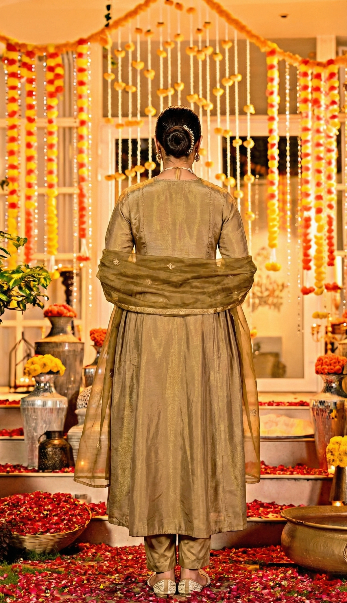 Embroidered Anarkali Suit Set – Olive Brown