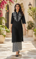 Embroidered Rayon Kurti Palazzo Set – Black