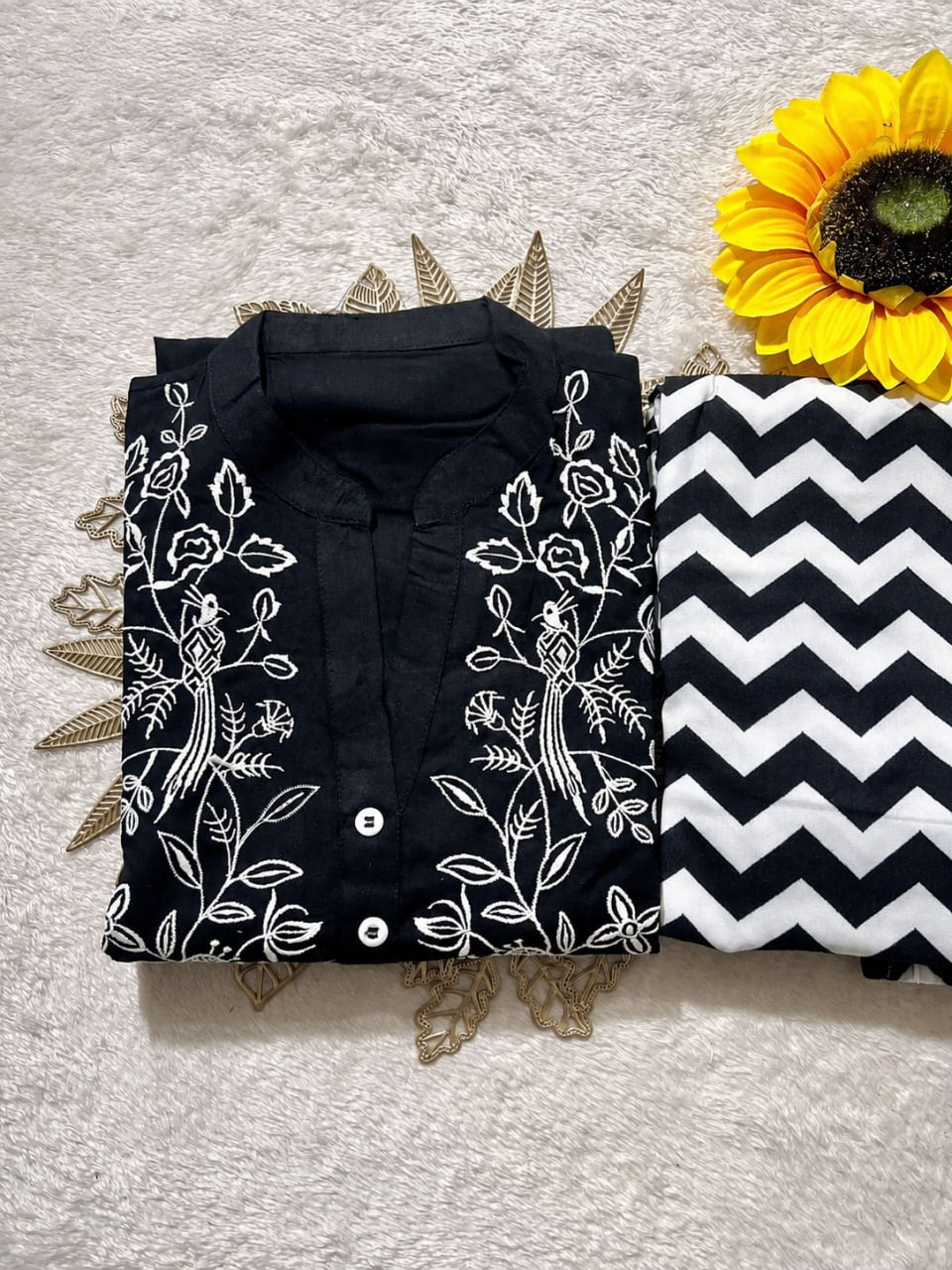 Embroidered Rayon Kurti Palazzo Set – Black