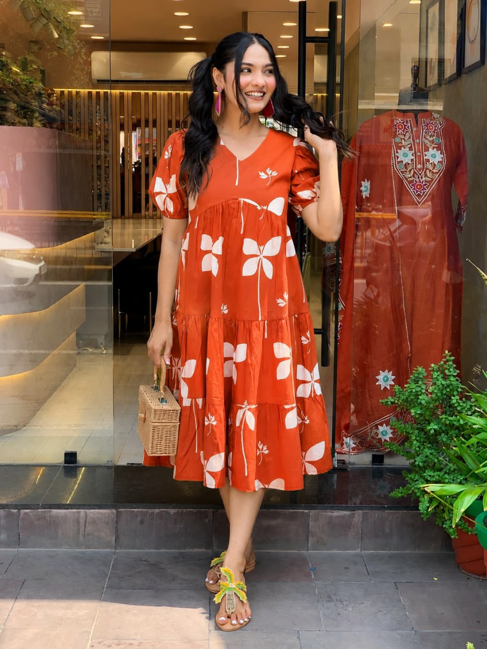 Floral Printed Tiered Midi Dress