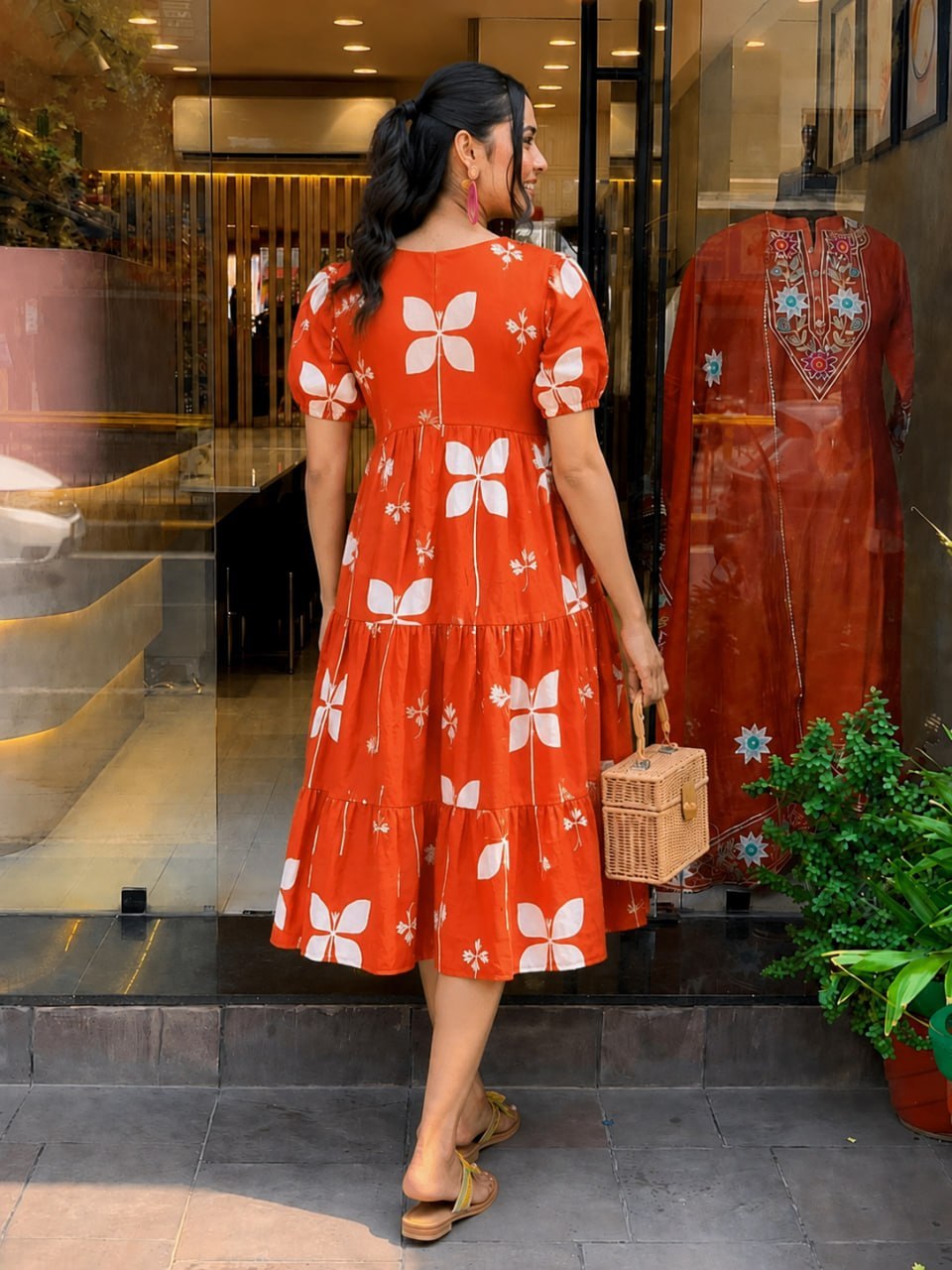 Floral Printed Tiered Midi Dress