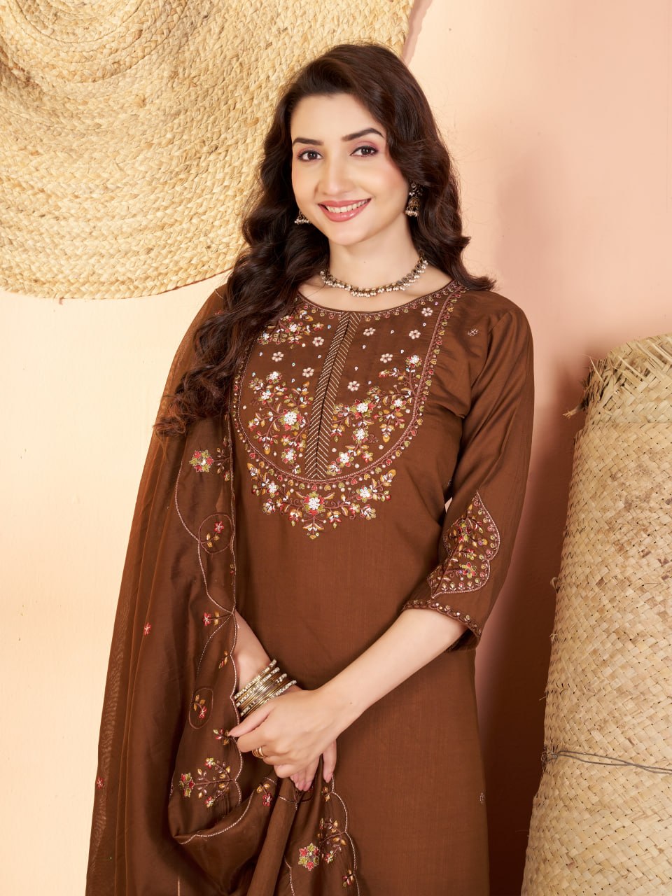 Embroidered Kurti Pant Dupatta Set