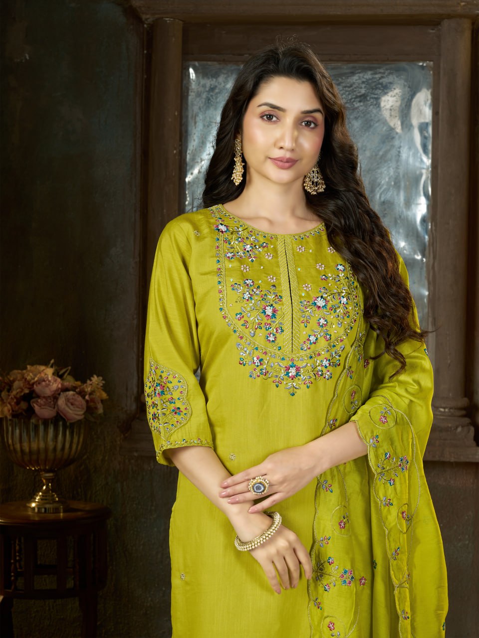 Embroidered Kurti Pant Dupatta Set