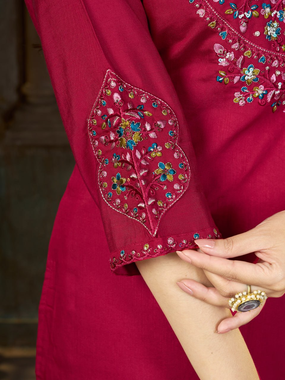 Embroidered Kurti Pant Dupatta Set
