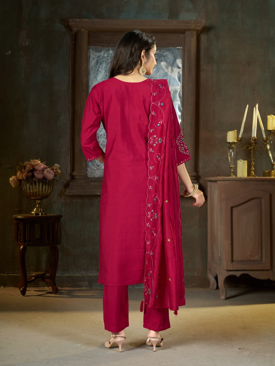 Embroidered Kurti Pant Dupatta Set