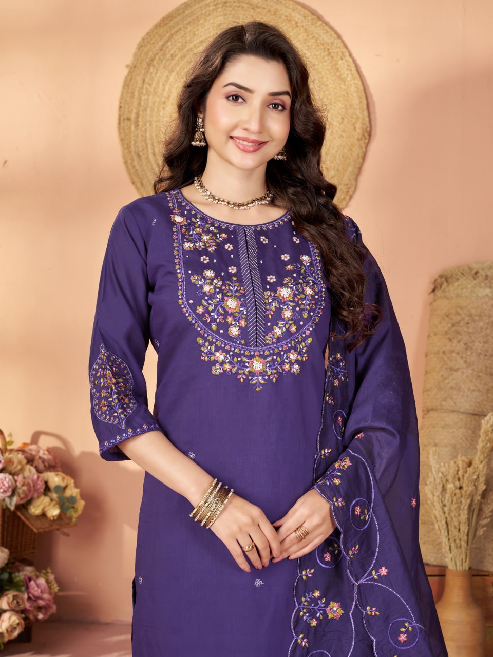 Embroidered Kurti Pant Dupatta Set