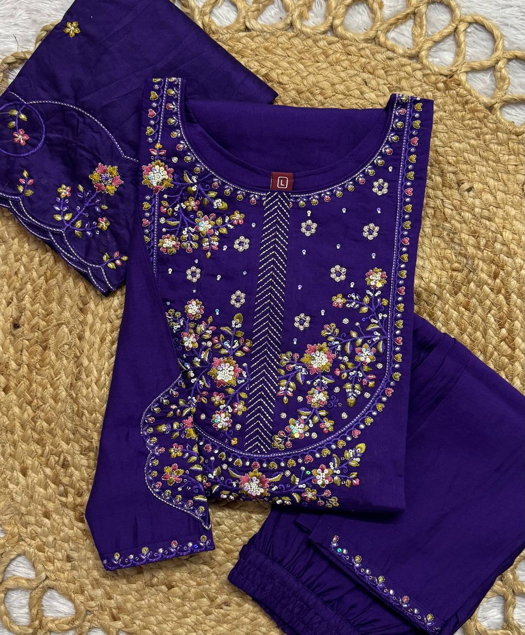 Embroidered Kurti Pant Dupatta Set