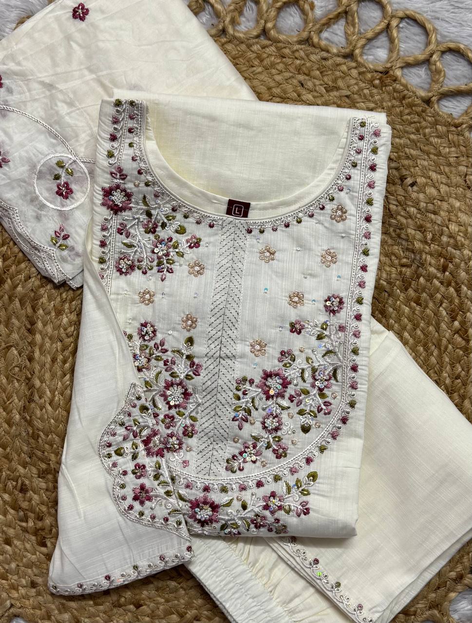 Embroidered Kurti Pant Dupatta Set