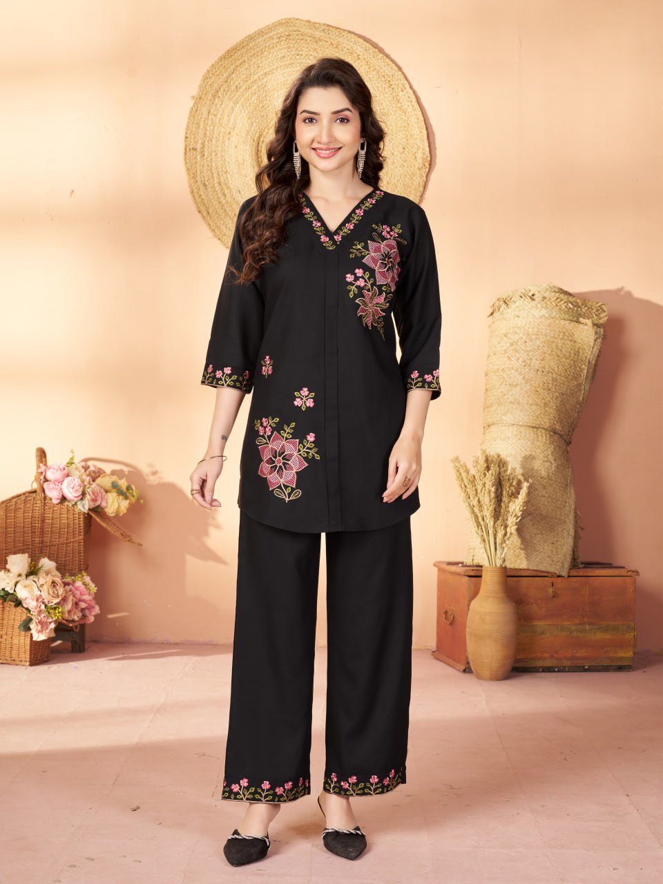 Embroidered Heavy Rayon Co-ord Set – Multicolor