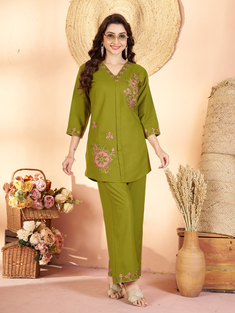 Embroidered Heavy Rayon Co-ord Set – Multicolor