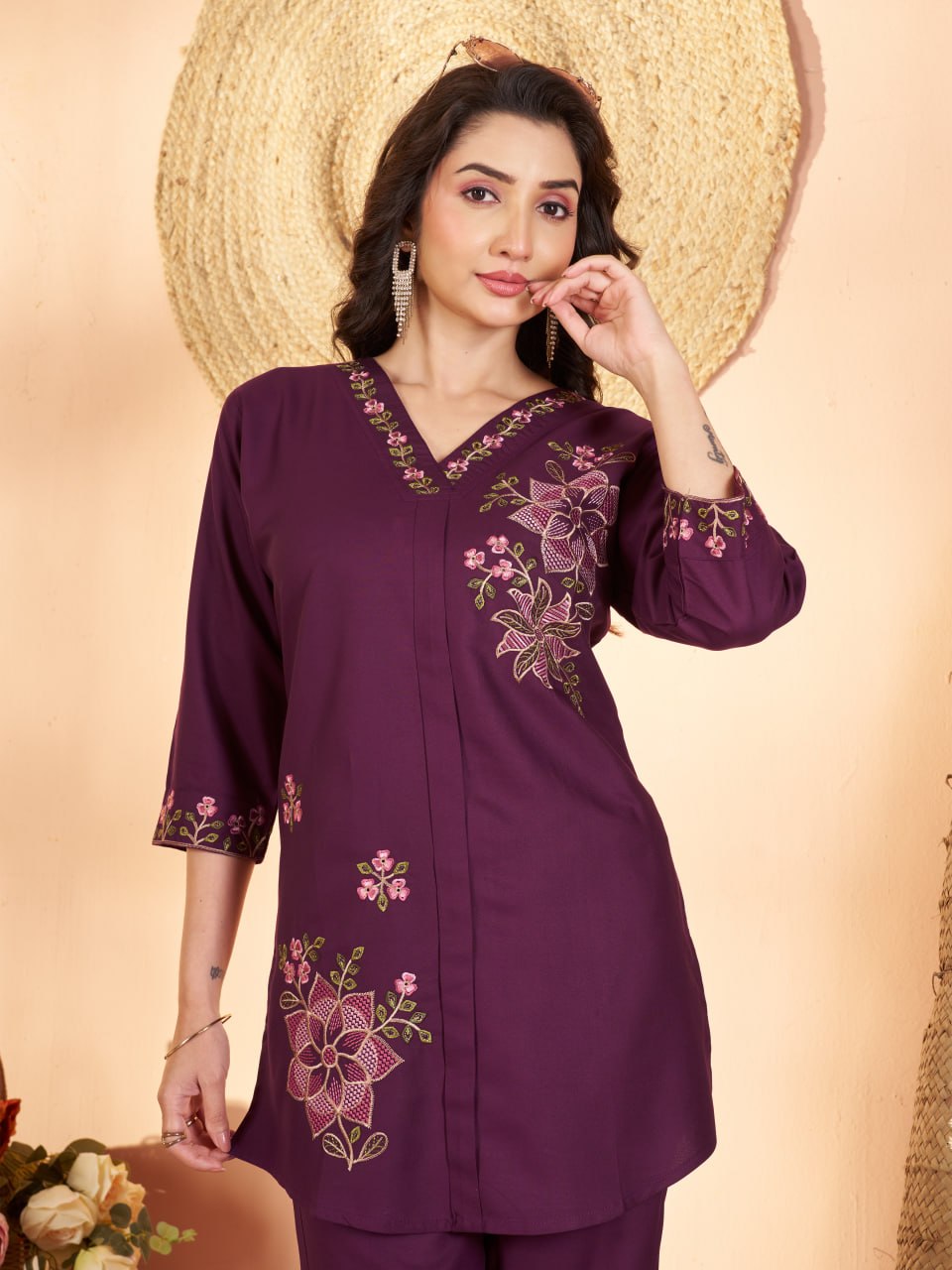 Embroidered Heavy Rayon Co-ord Set – Multicolor