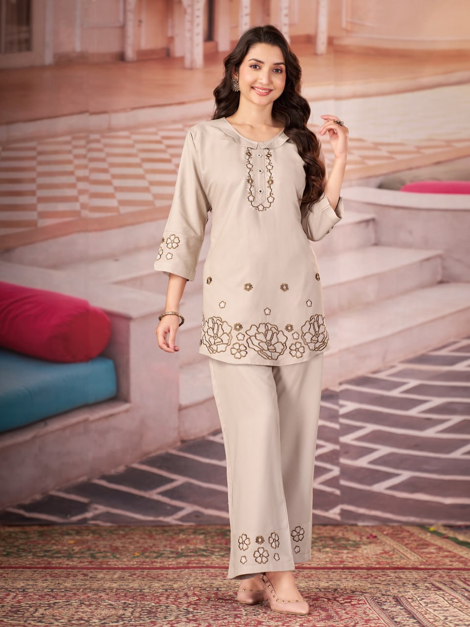 Embroidered Heavy Rayon Co-ord Set – Multicolor
