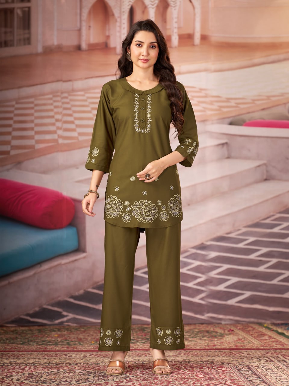 Embroidered Heavy Rayon Co-ord Set – Multicolor