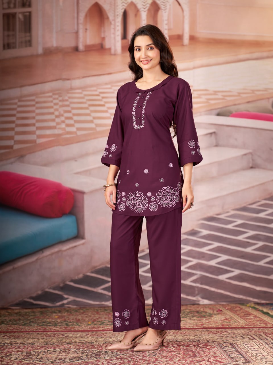 Embroidered Heavy Rayon Co-ord Set – Multicolor