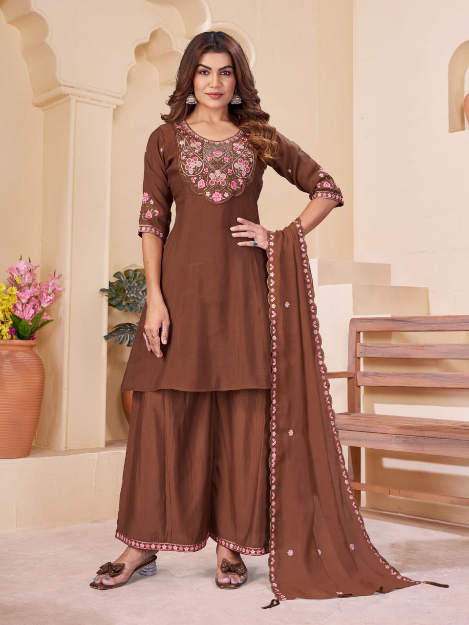 Embroidered Anarkali Suit Set – Multicolour