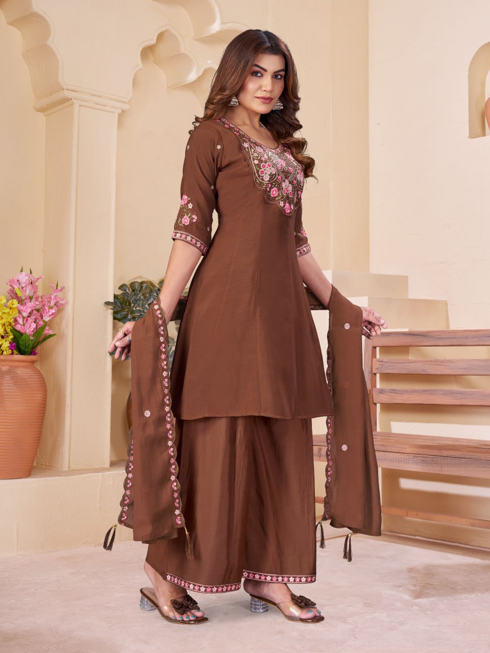 Embroidered Anarkali Suit Set – Multicolour