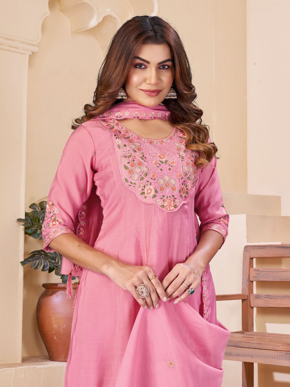 Embroidered Anarkali Suit Set – Multicolour