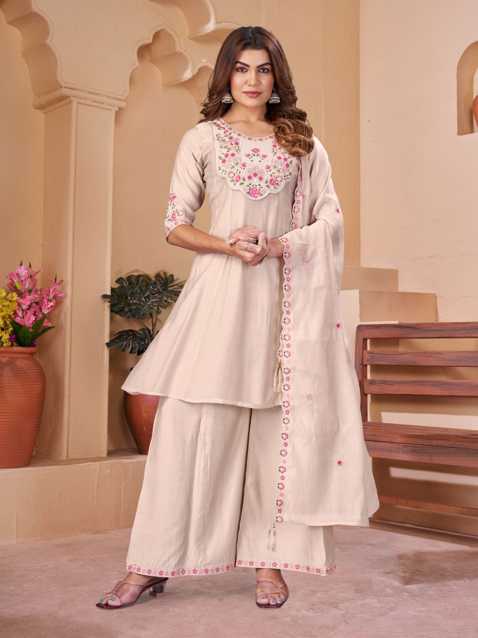 Embroidered Anarkali Suit Set – Multicolour