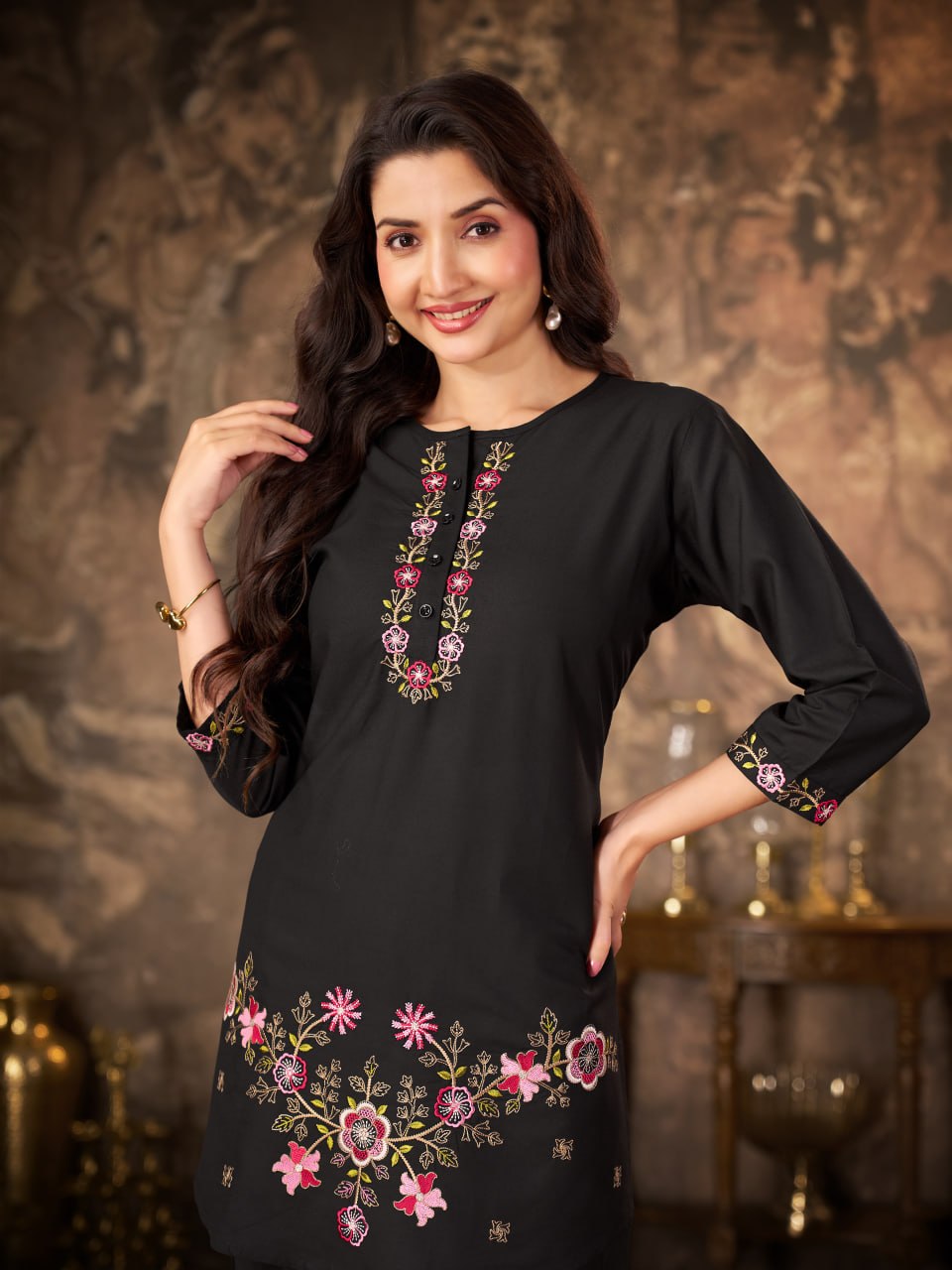 Women’s Premium Heavy Rayon Embroidered Co-Ord Set – Stitched Kurti & Straight Pant