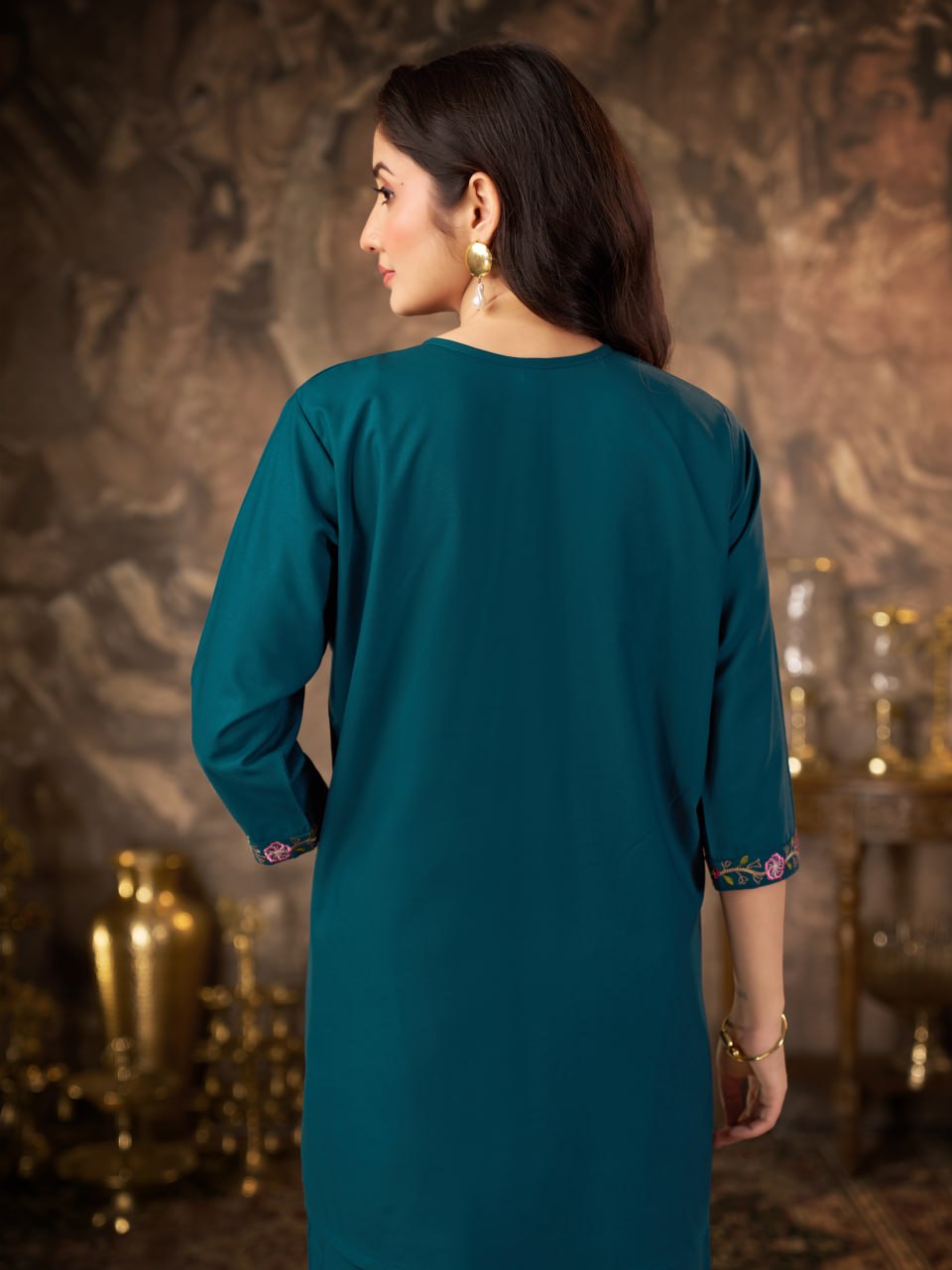 Women’s Premium Heavy Rayon Embroidered Co-Ord Set – Stitched Kurti & Straight Pant