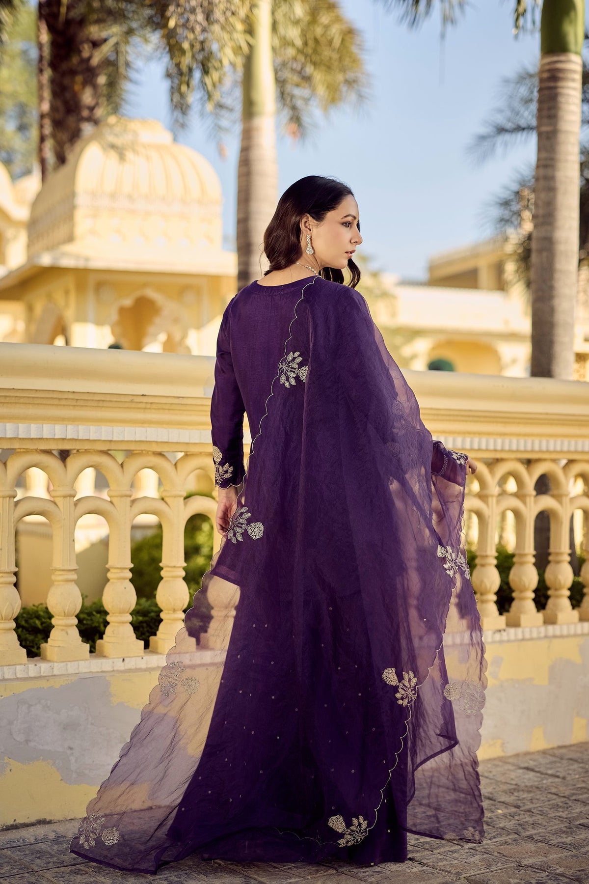 Embroidered Chanderi Silk Kurta Set with Palazzo – Purple