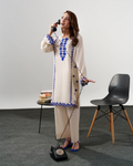 Embroidered Chanderi Silk Kurta Set – Ivory & Blue