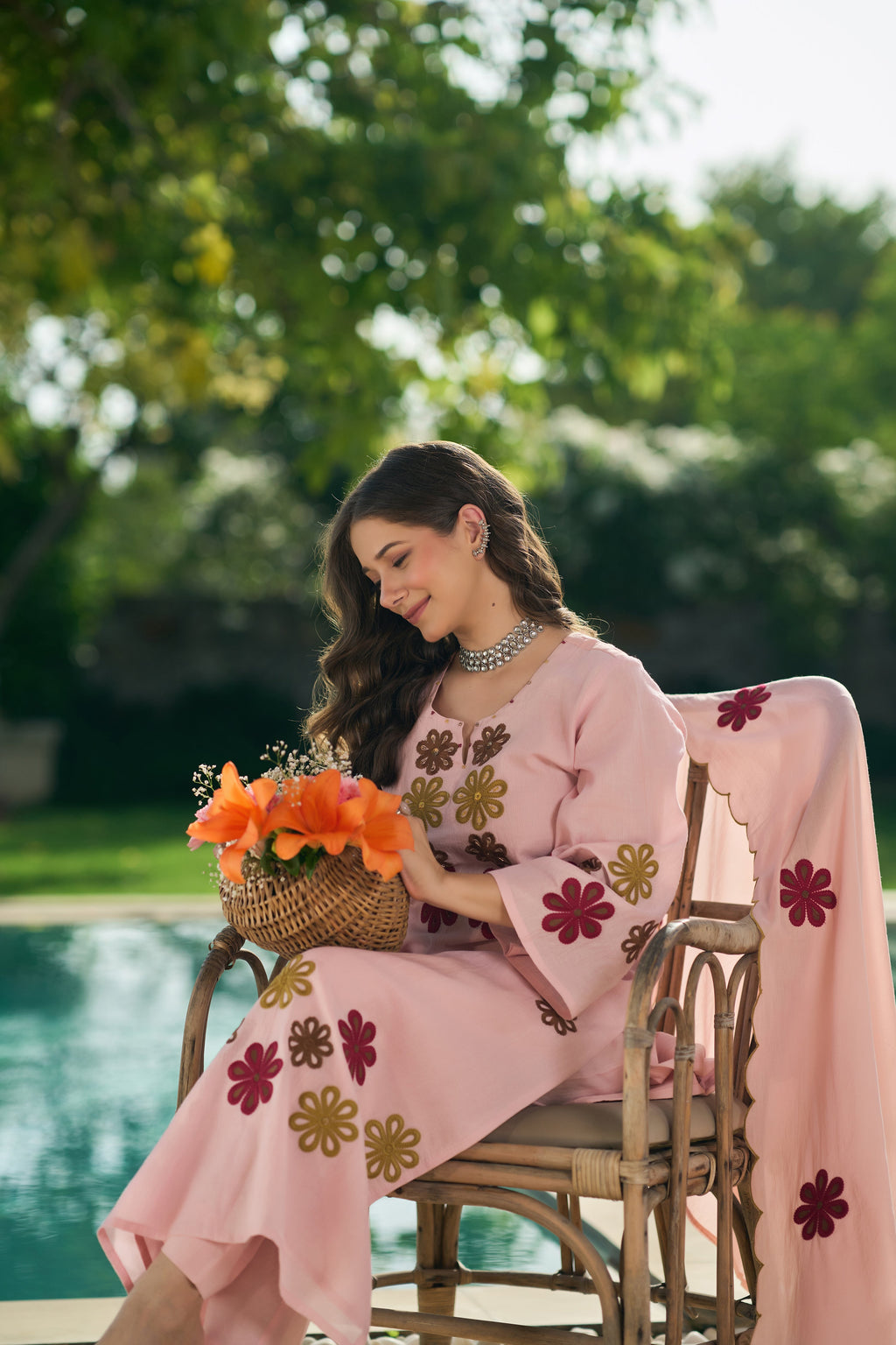 Embroidered Chanderi Silk Suit Set with Hand Kodi