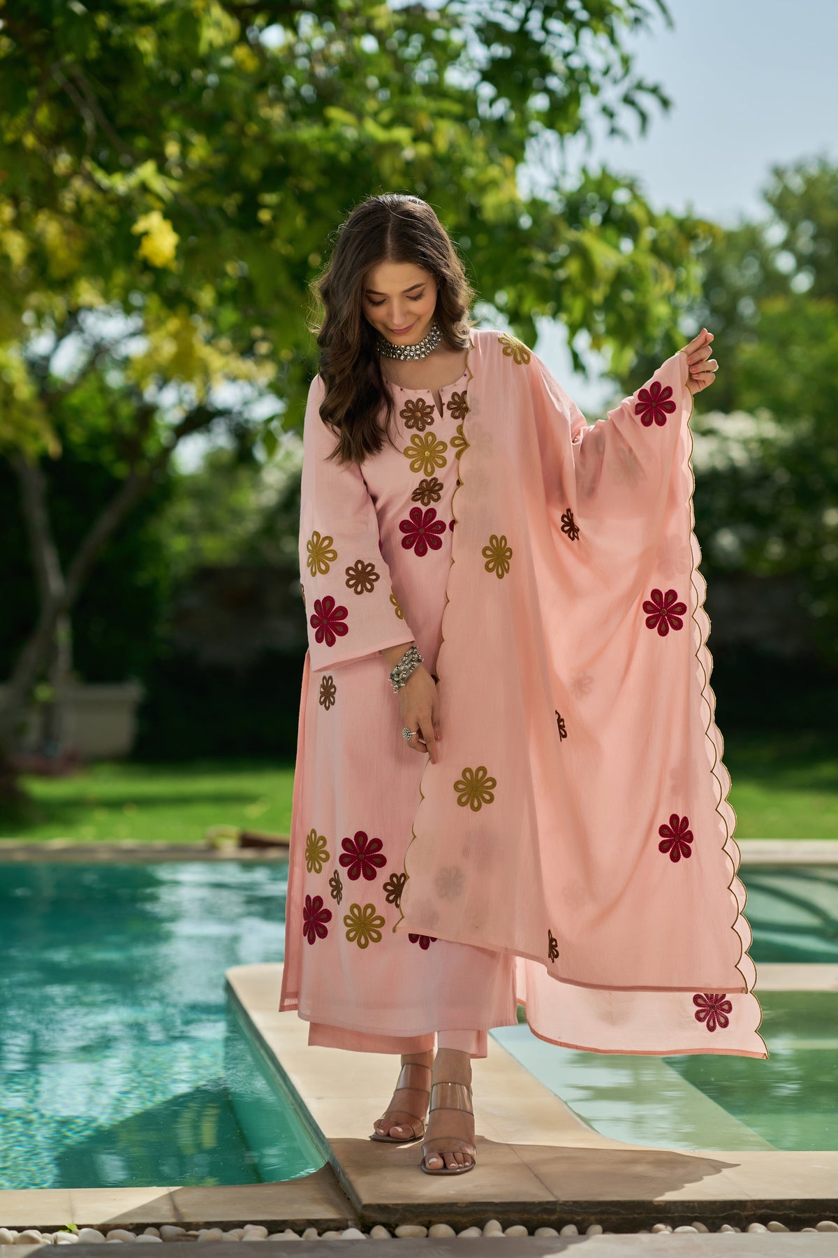 Embroidered Chanderi Silk Suit Set with Hand Kodi