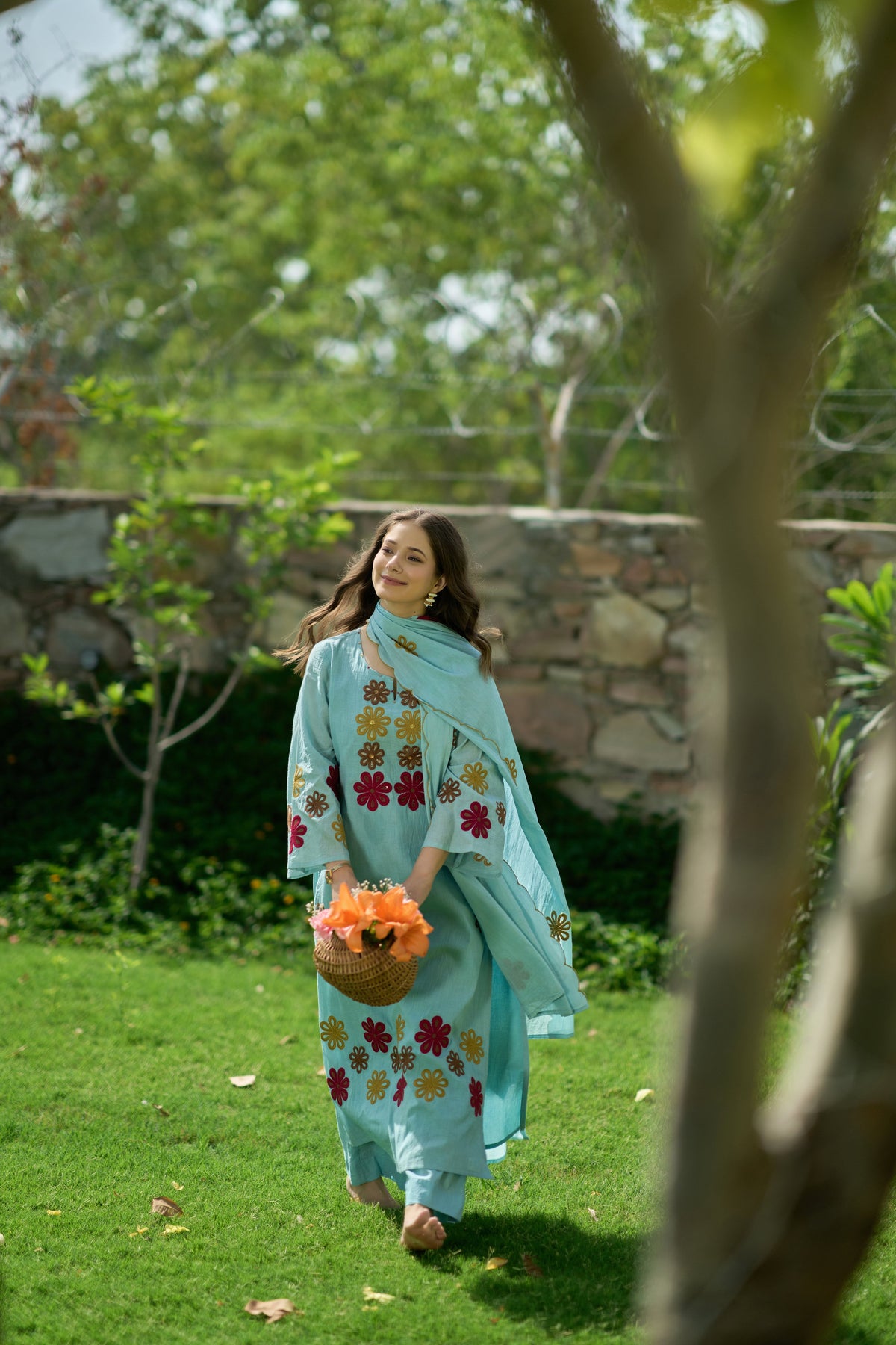 Embroidered Chanderi Silk Suit Set with Hand Kodi