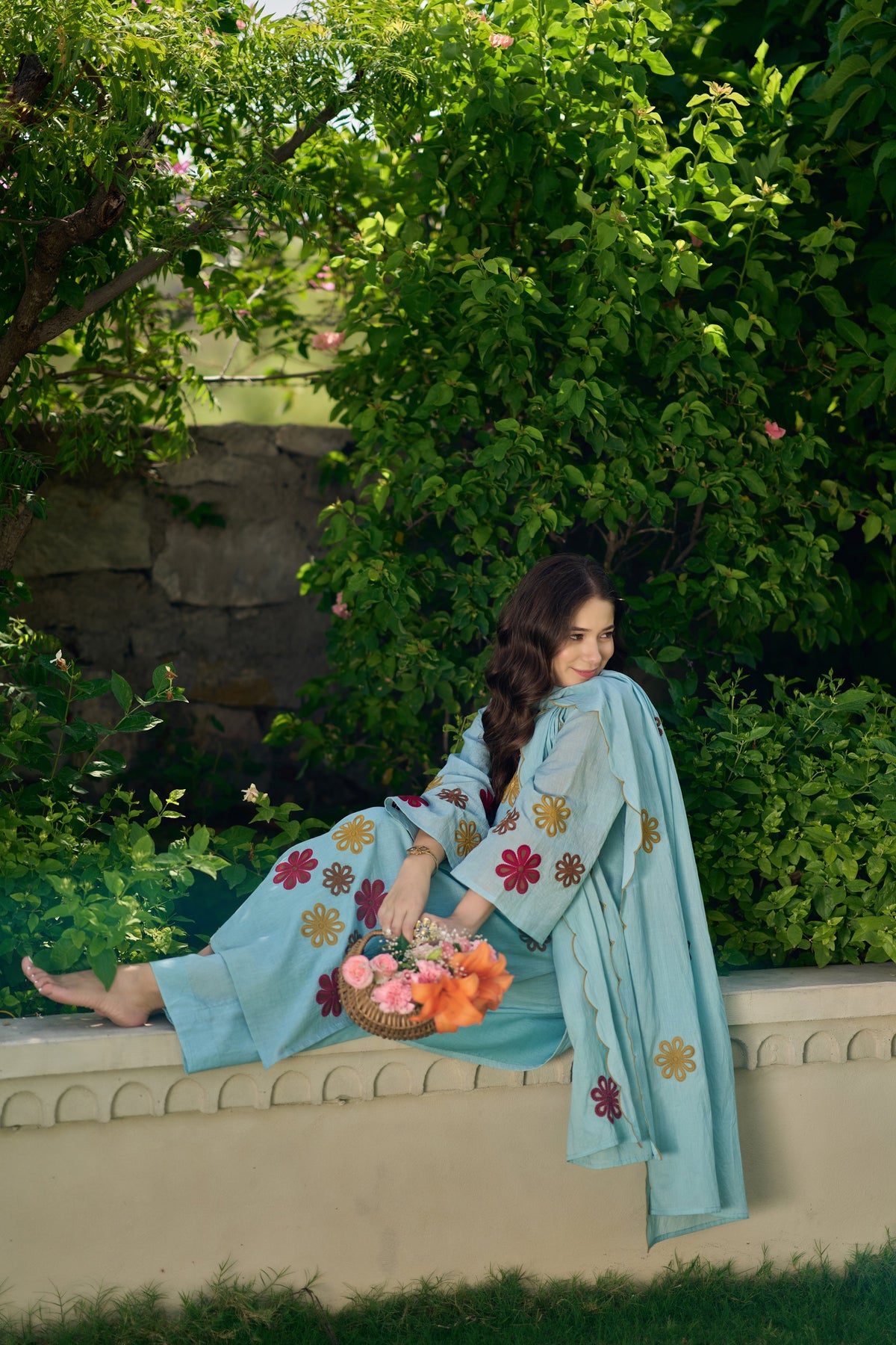 Embroidered Chanderi Silk Suit Set with Hand Kodi