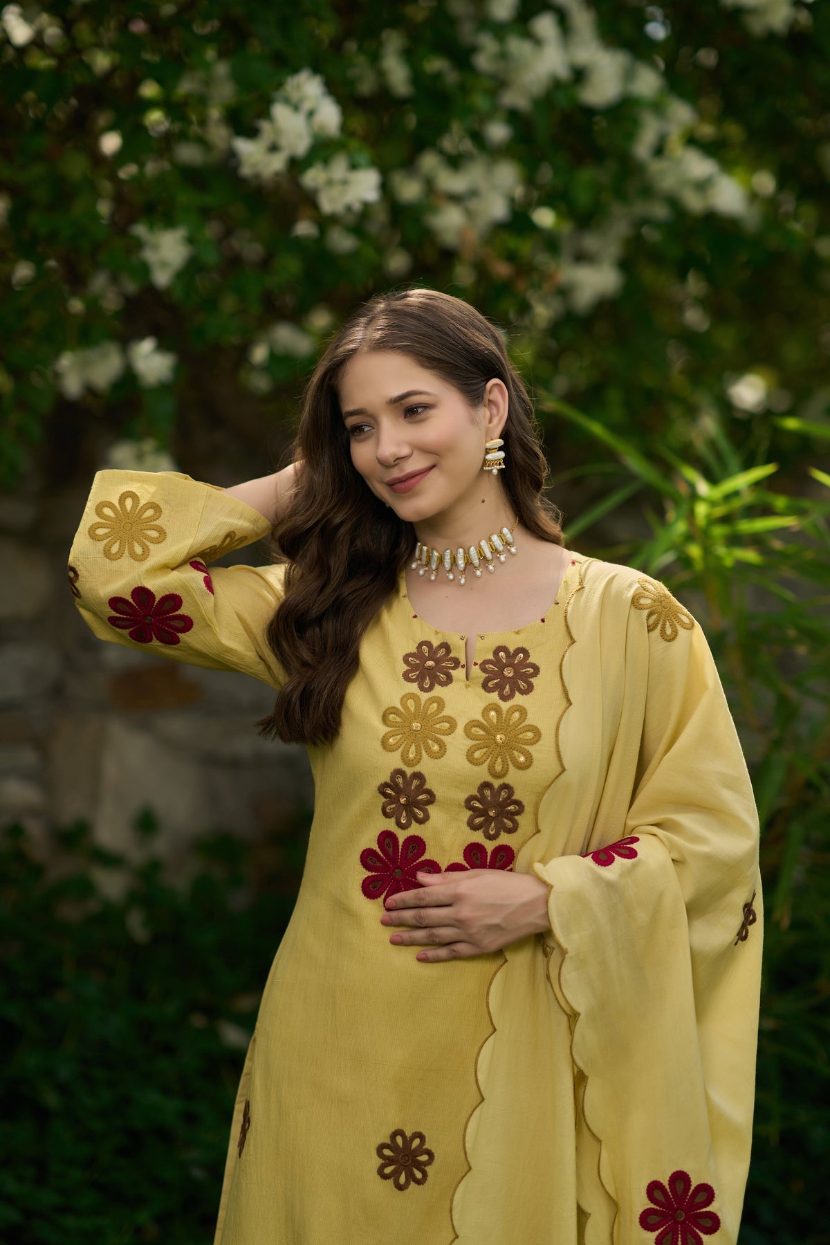 Embroidered Chanderi Silk Suit Set with Hand Kodi