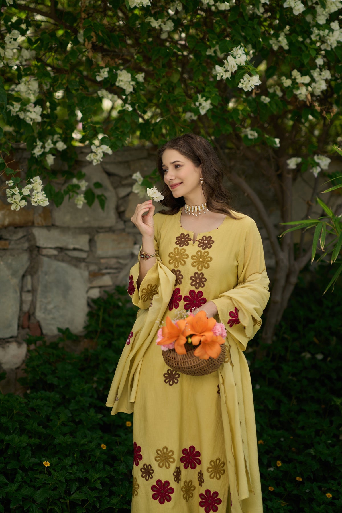 Embroidered Chanderi Silk Suit Set with Hand Kodi