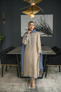 Embroidered Chanderi Silk Suit Set – Beige & Blue