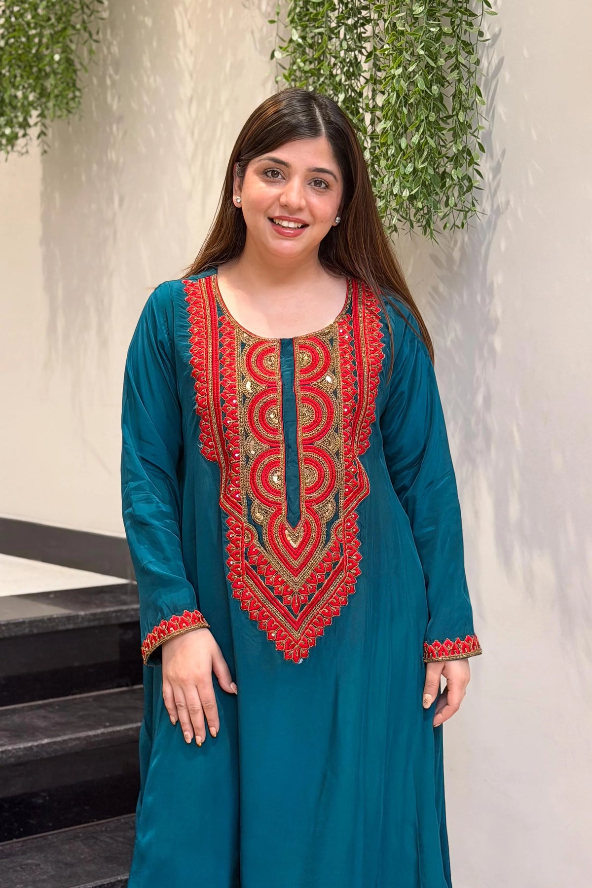 Embroidered French Crepe Kurta Set
