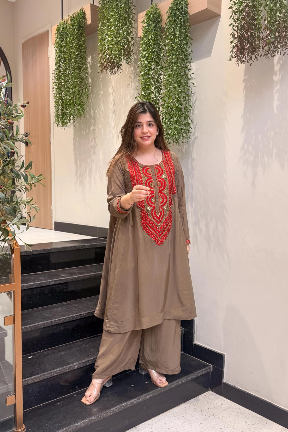 Embroidered French Crepe Kurta Set