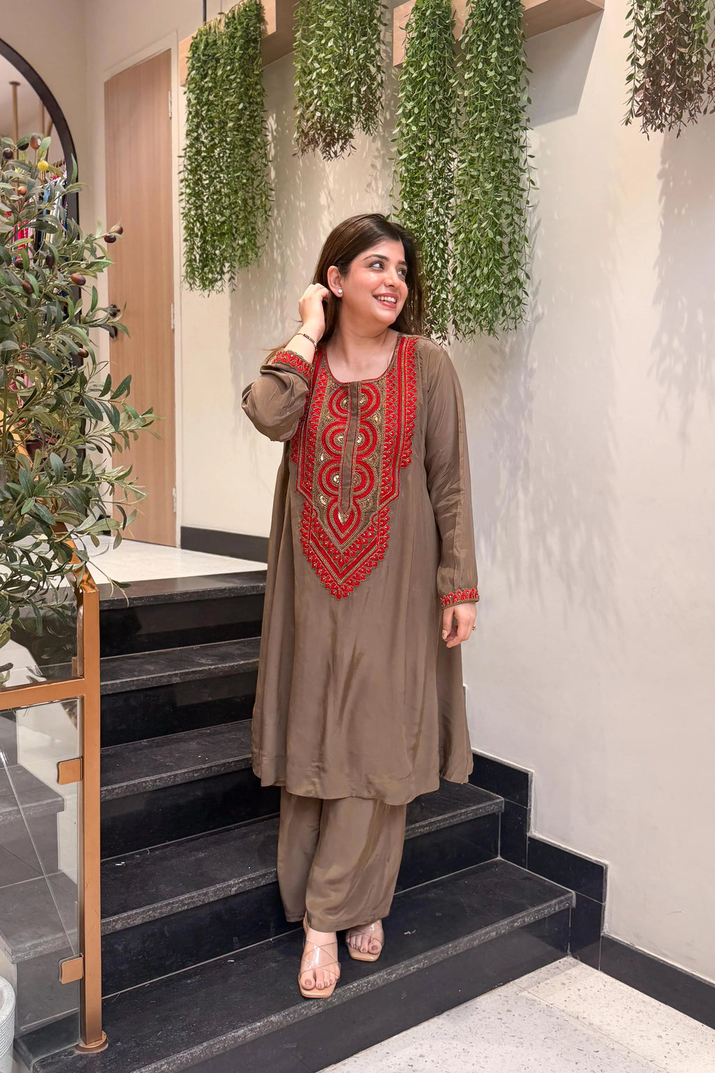 Embroidered French Crepe Kurta Set