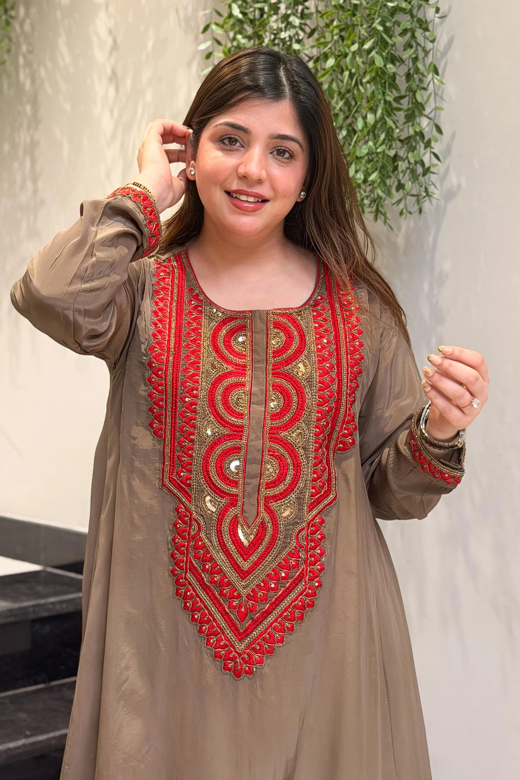 Embroidered French Crepe Kurta Set