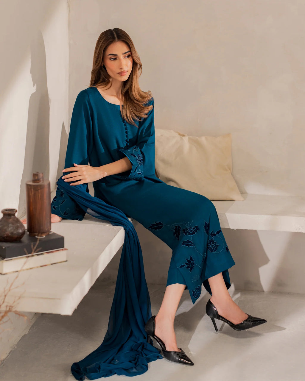 Embroidered Chanderi Silk Kurta Set