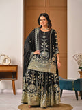 Black Embroidered Vichitra Silk Sharara Set