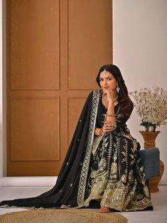 Black Embroidered Vichitra Silk Sharara Set