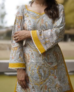 Digital Printed Farshi Salwar Set – Mustard Yellow