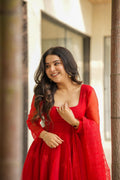 Embroidered Anarkali Suit Set – Red