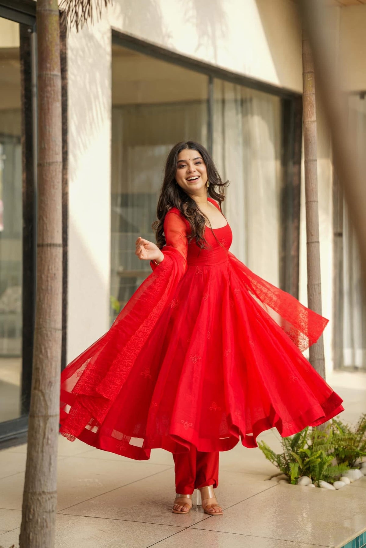 Embroidered Anarkali Suit Set – Red