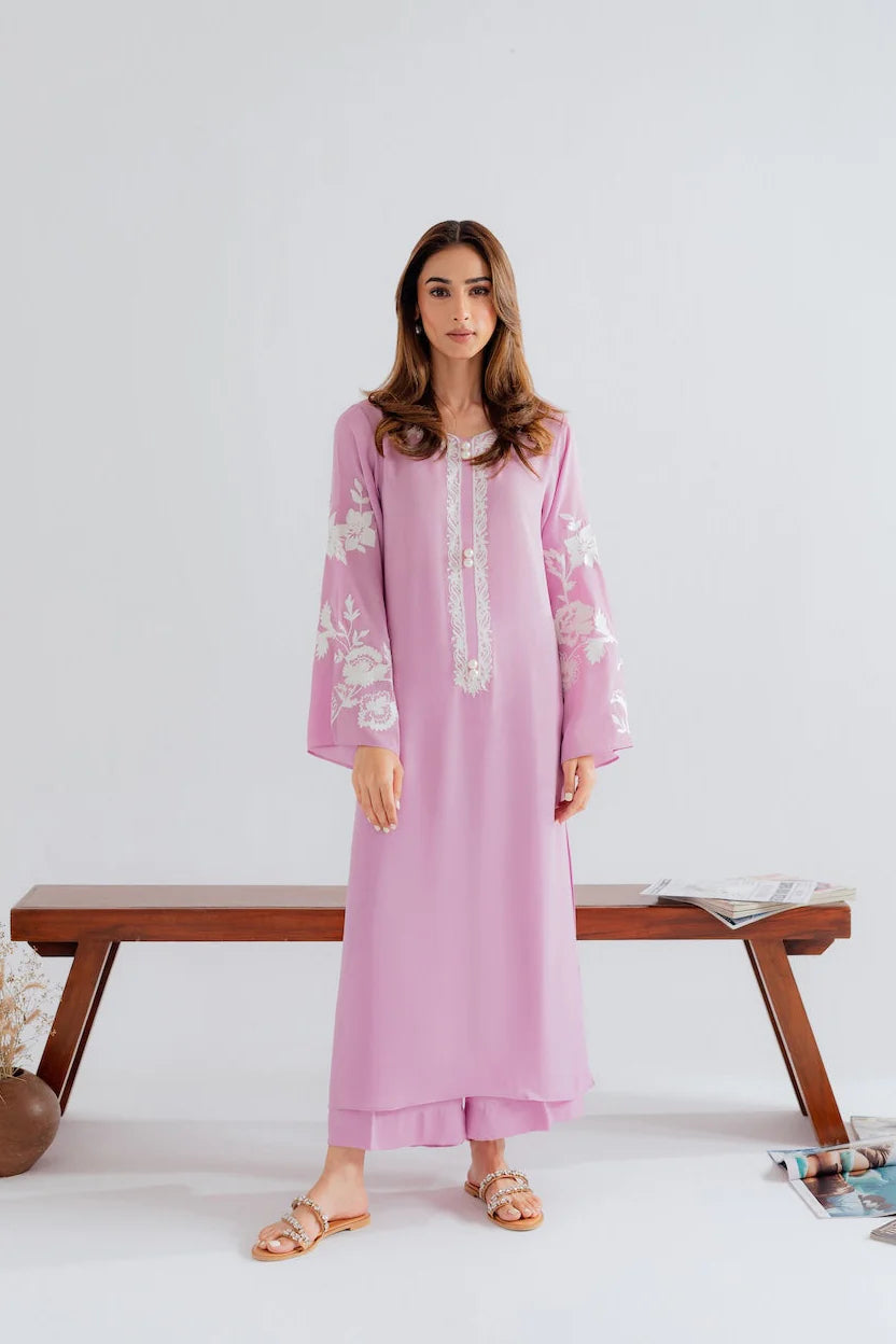 Embroidered Chanderi Silk Kurta Set – Pink