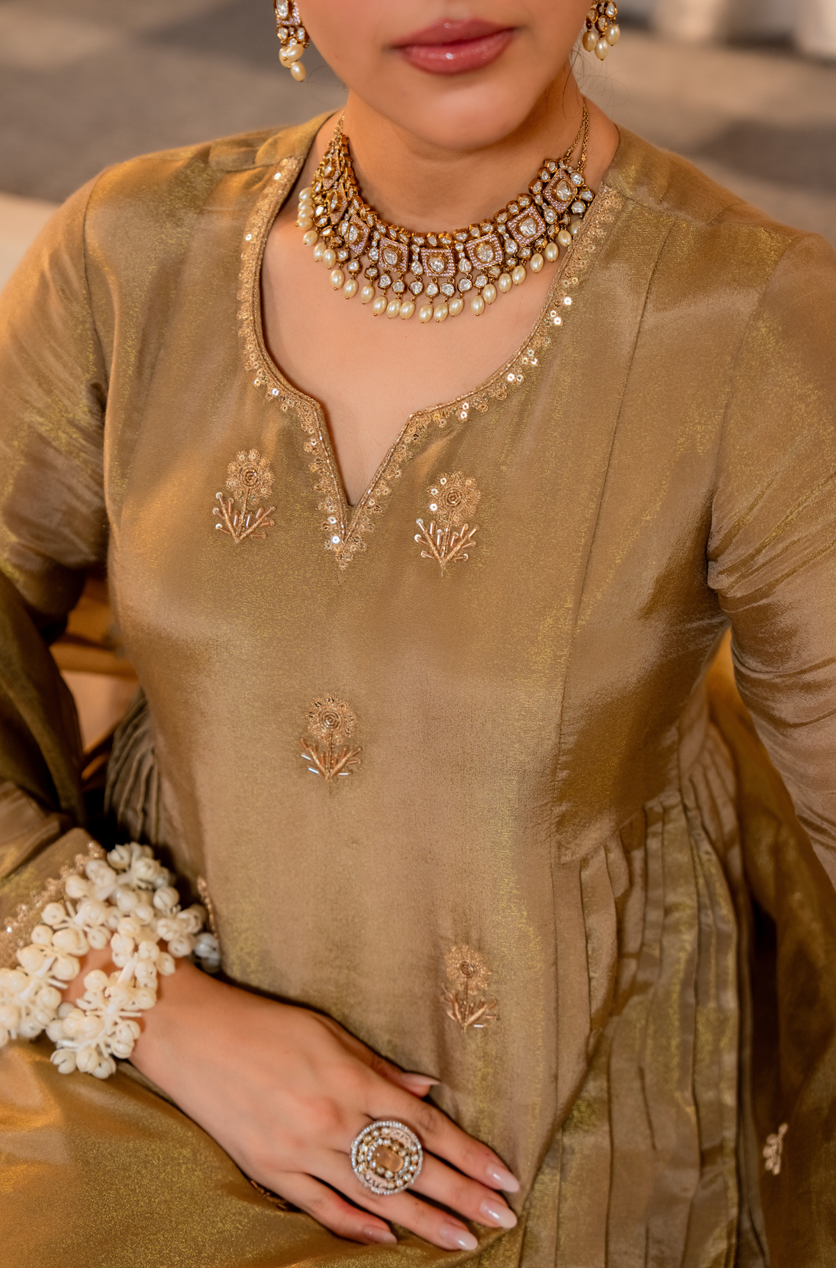 Embroidered Anarkali Suit Set – Olive Brown