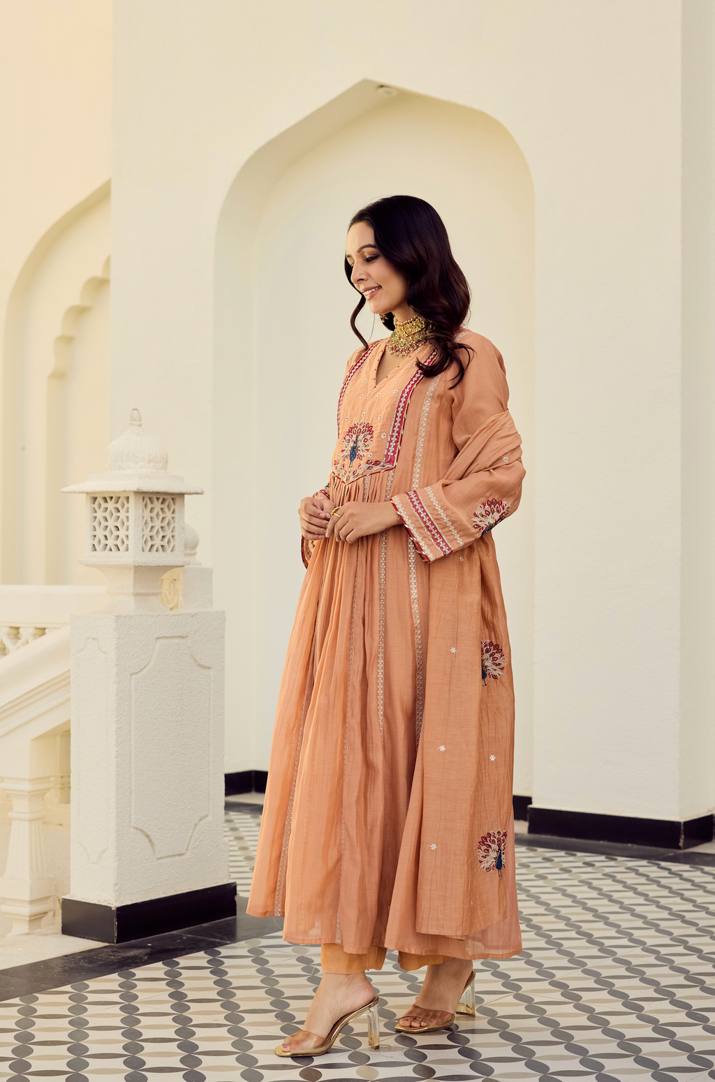 Embroidered Chanderi Silk Anarkali Suit Set