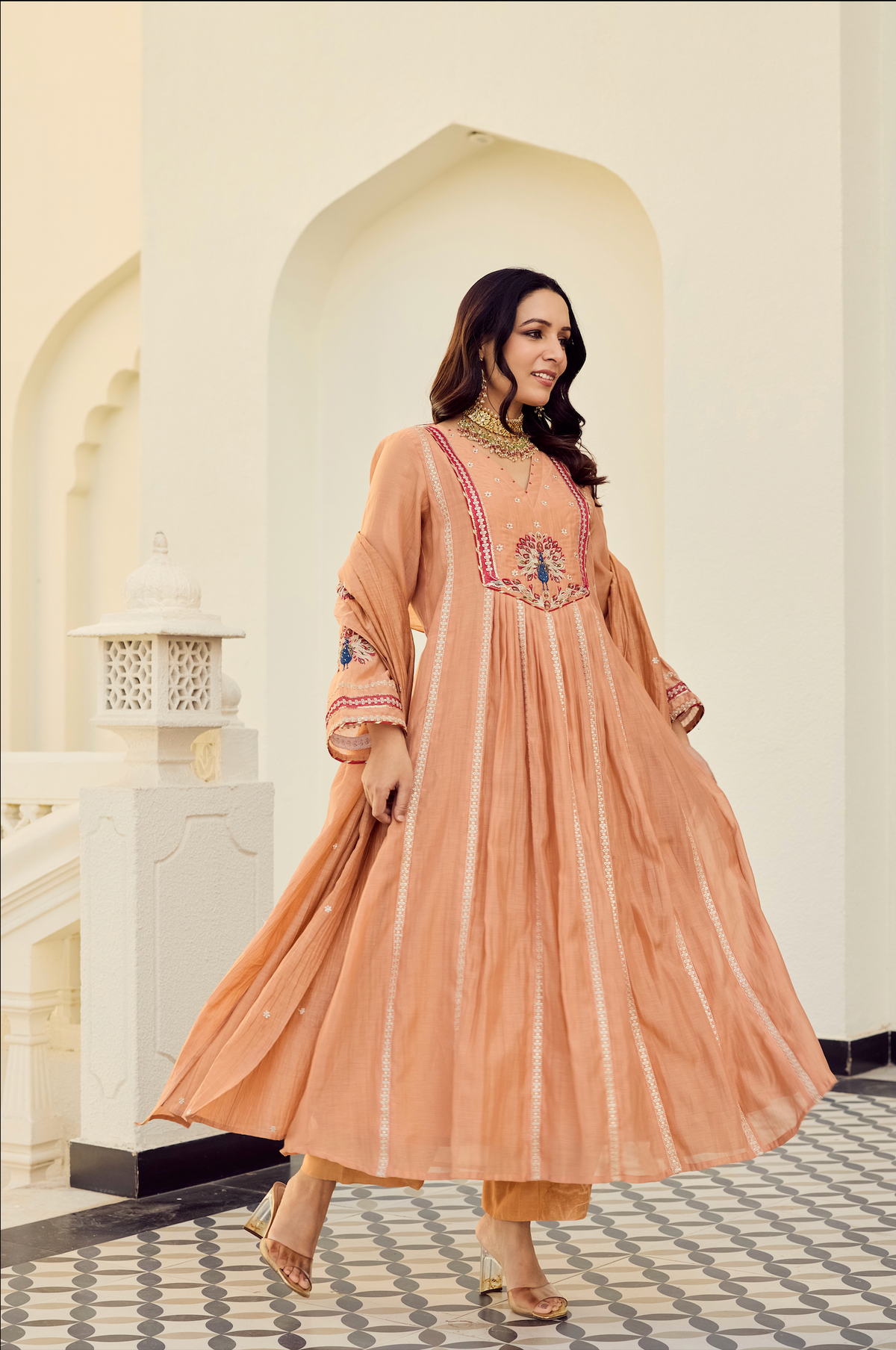 Embroidered Chanderi Silk Anarkali Suit Set