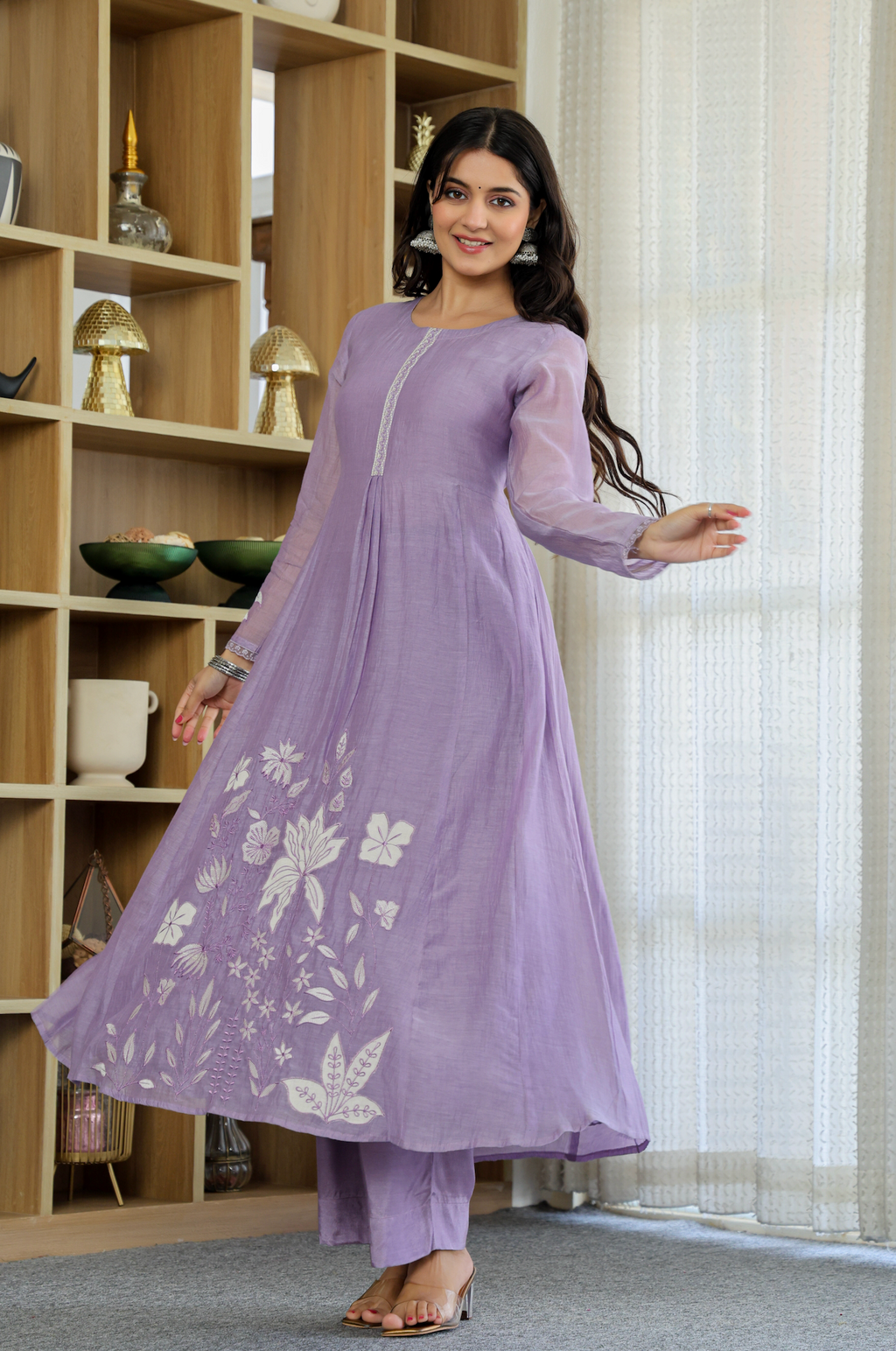 Embroidered Anarkali Suit Set – Lavender