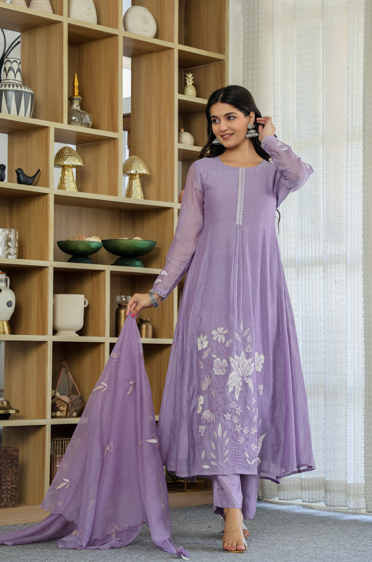 Embroidered Anarkali Suit Set – Lavender