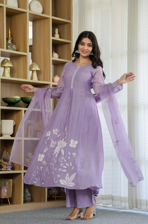Embroidered Anarkali Suit Set – Lavender